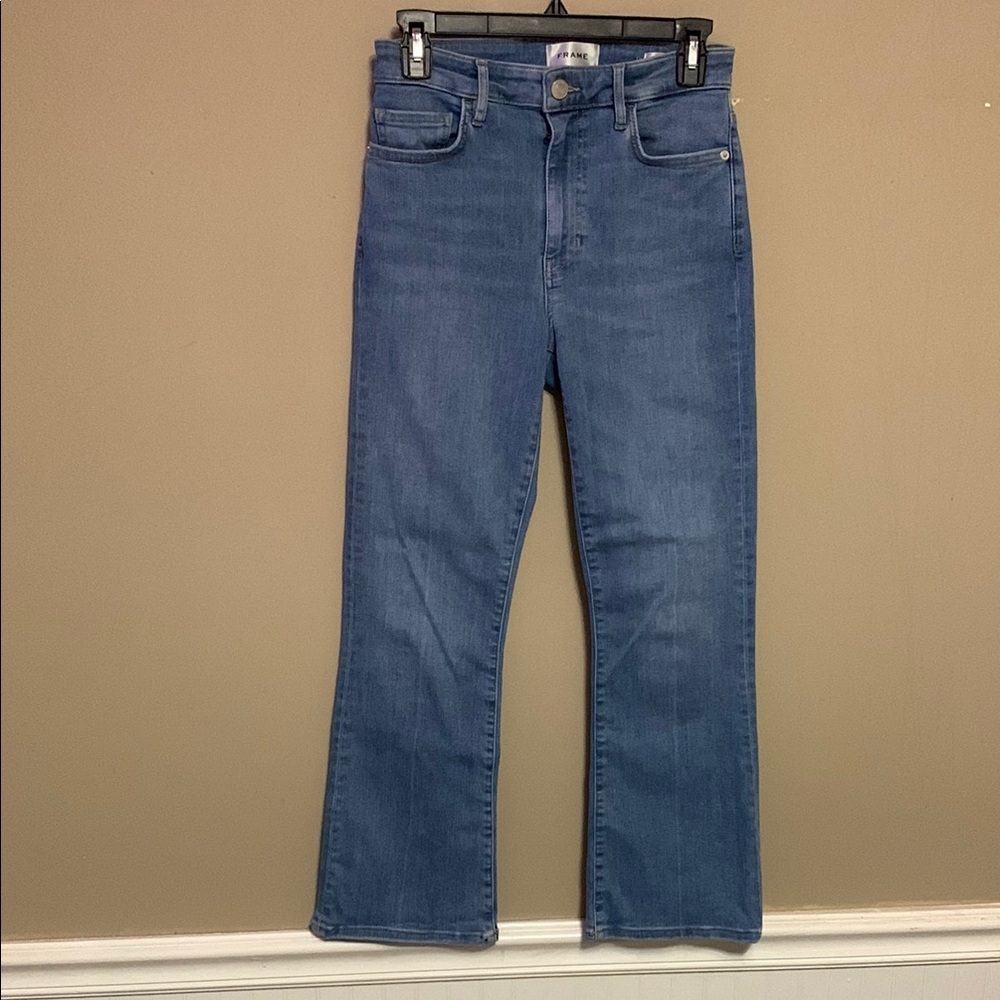 FRAME Women’s Le Crop Mini Boot Classic Blue Denim Jeans Western Boho Festival